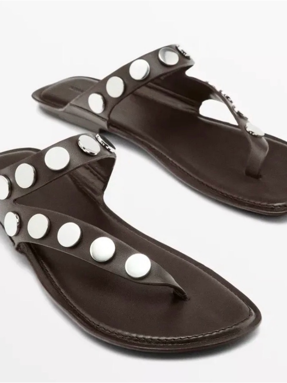 Massimo Dutti Dark Brown Silver Studded Sandals